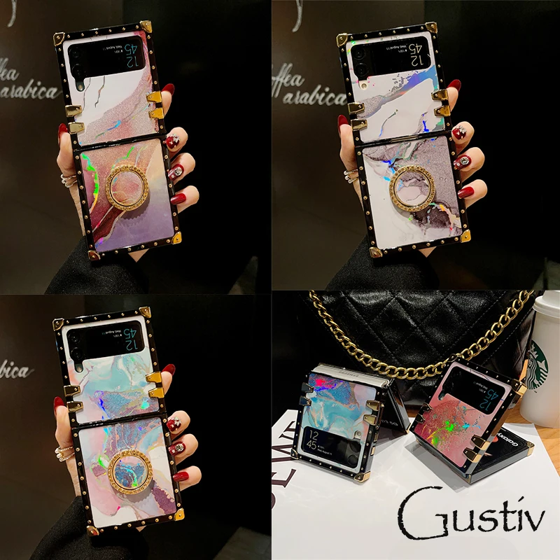 

For Galaxy Z Flip 3 5G Case Folding Glitter Bling Marble for Ring Phone Holder Case Samsung Galaxy Z Flip 4 Shockproof Cover