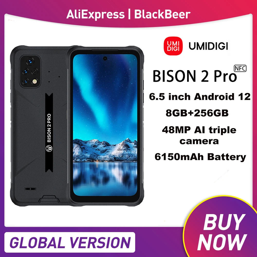 

UMIDIGI BISON 2 Pro Rugged Smartphone 6.5 Inch 8GB+256GB Android 12 Helio P90 Mobile Phone 48MP Triple Camera 6150mAh NFC Global