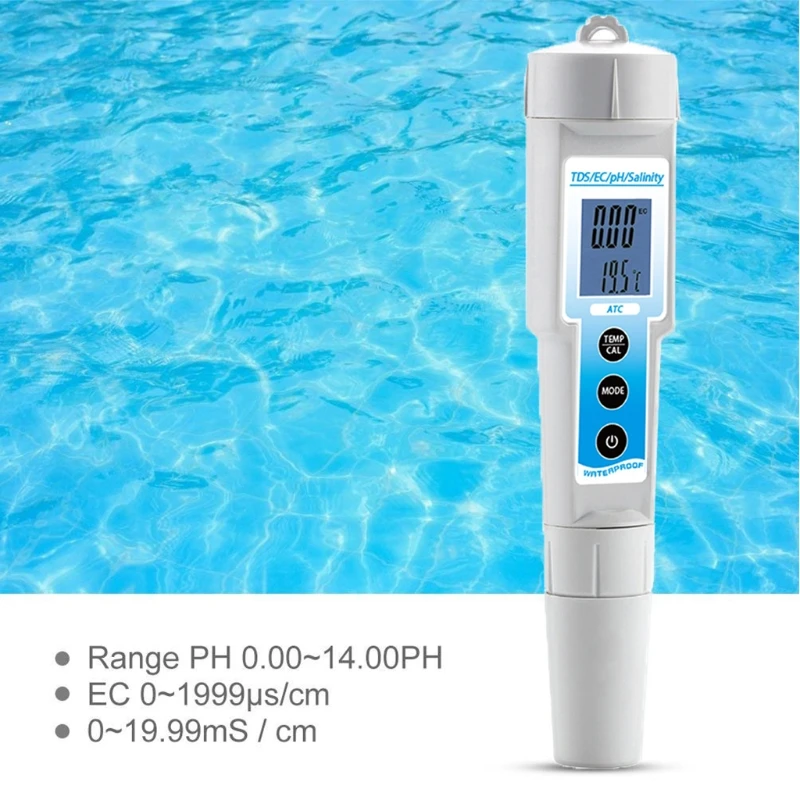 

Digital Water Quality Tester 5 In 1 PH TDS EC Salinity Temperature Meter for Pools Drinking Water Aquariums