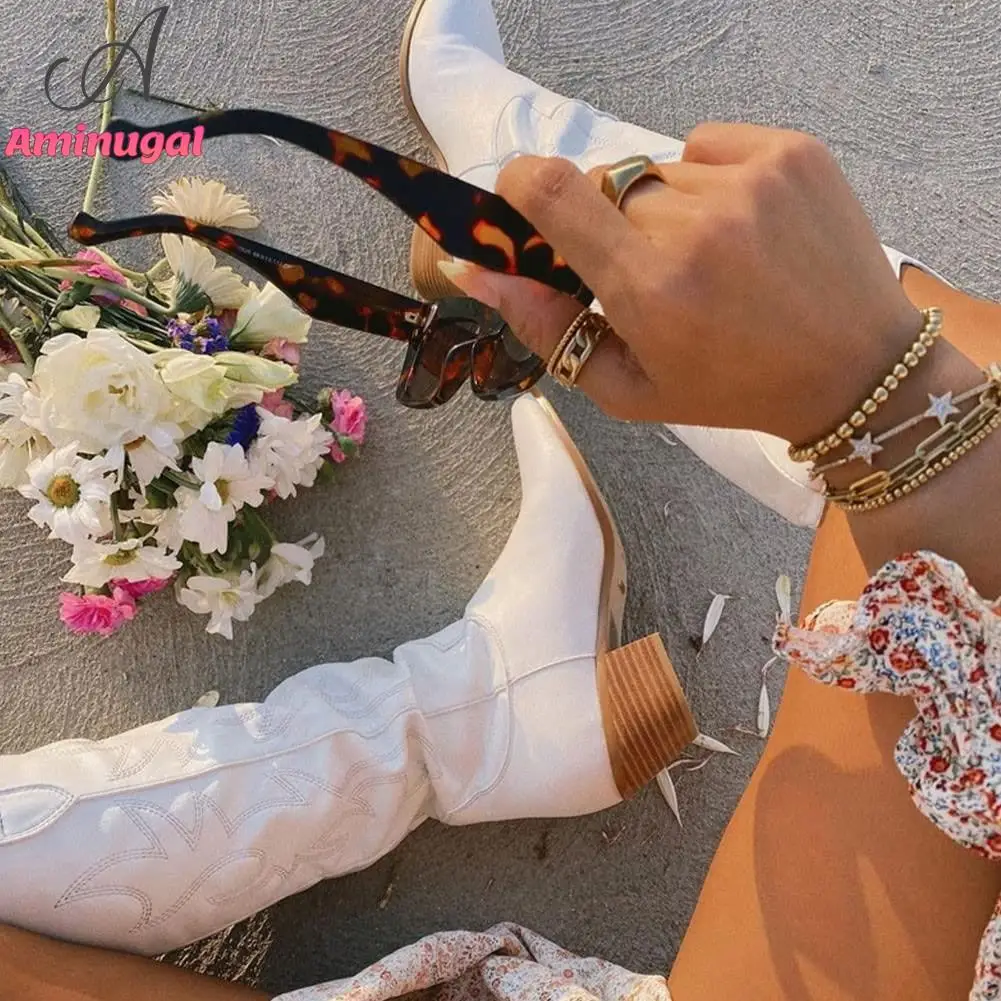 Cowgirl Western Boots 2023 Brand New Great Quality Cowboy Fashion Chunky Heeled Embroidery Cool Women Knee-high Boots Shoes