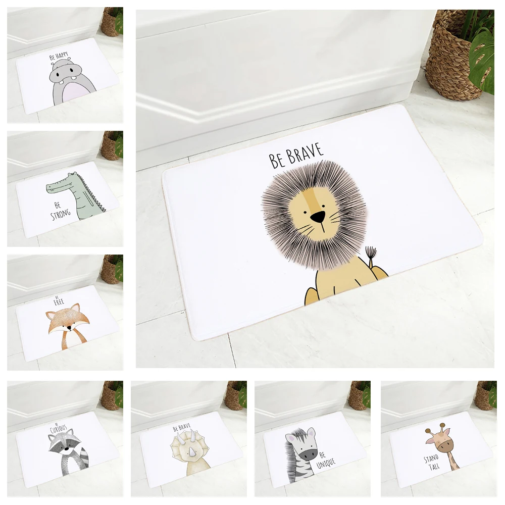 

Nordic Zebra Hippo Giraffe Lion Crocodile Floor Door Mat for Hallway Decor Cartoon Animal Doormat Non-Slip Soft Flannel Carpet