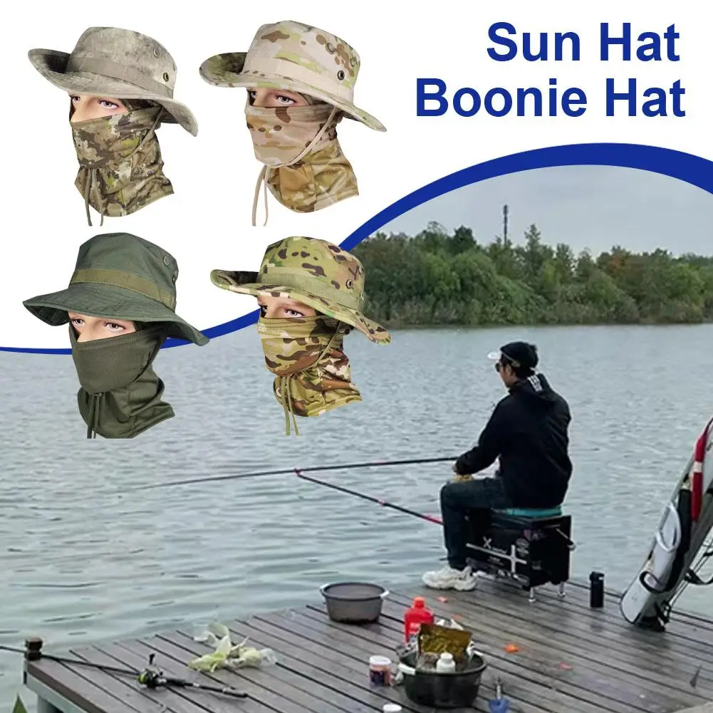 

Women Men Hiking Fishing Boonie Hat Outdoor Sport Sun Adjustable UV Face Bucket And Mask Camouflage Protection Caps Neck H8Y8