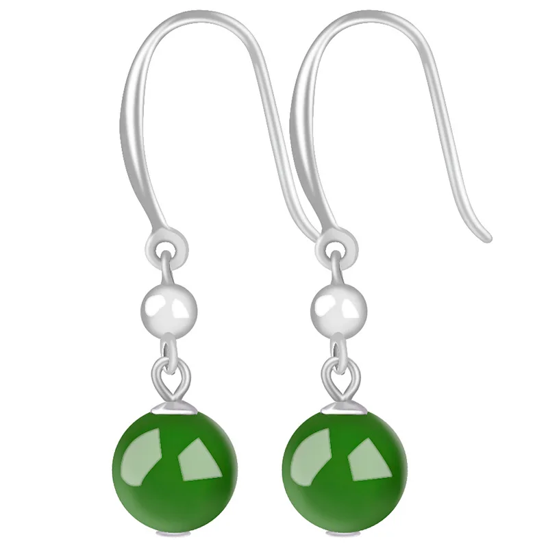 

Authentic S925 Sterling Silver Inlaid Natural Hotan Jade Jasper Round Bead Jade Earrings Fashion Women's Earrings Earrings