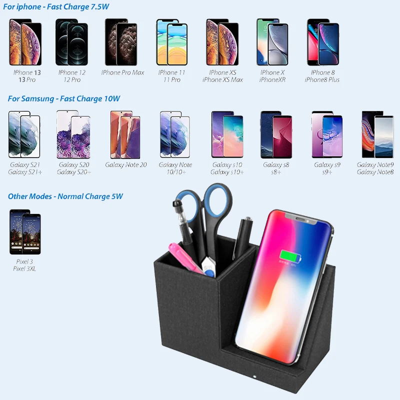10w fast wireless charger with desk organizer qi certified fabric induction charging stand pen pencil holder for iphone android free global shipping