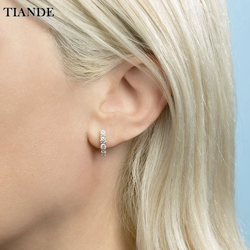 

TIANDE Gold Plated Stud Earrings for Women Fashion Piercing Inlaid Exquisite CZ Zircon Ear Studs Earrings 2023 Jewelry Wholesale