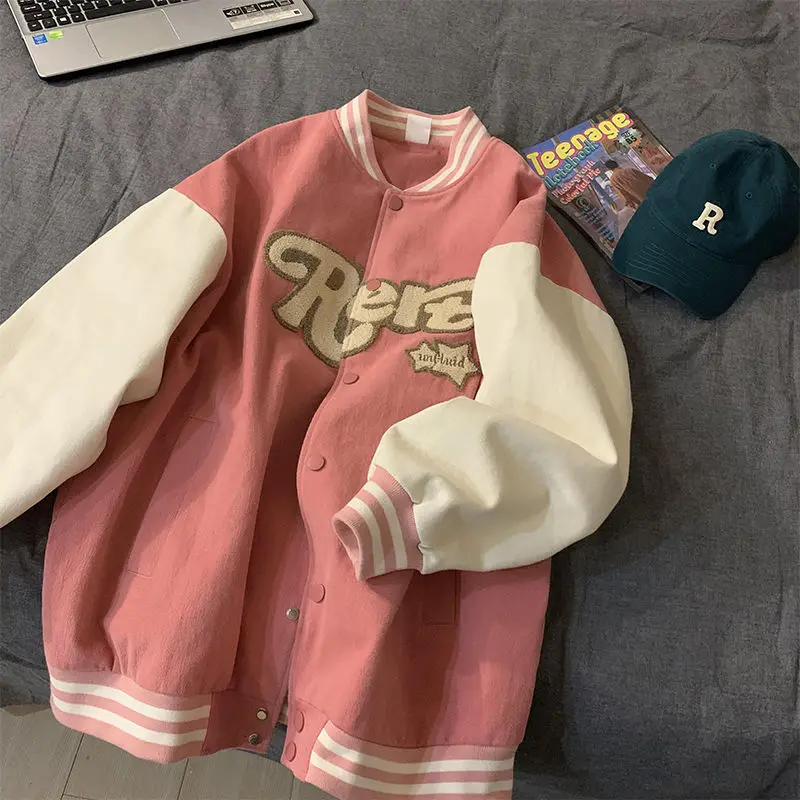 

Baseball Jacket Women Couple Bomber Unisex 2021 Vintage Oversize Jackets Print Racer Jacket Varsity Hiphop Streetwear Coat Women