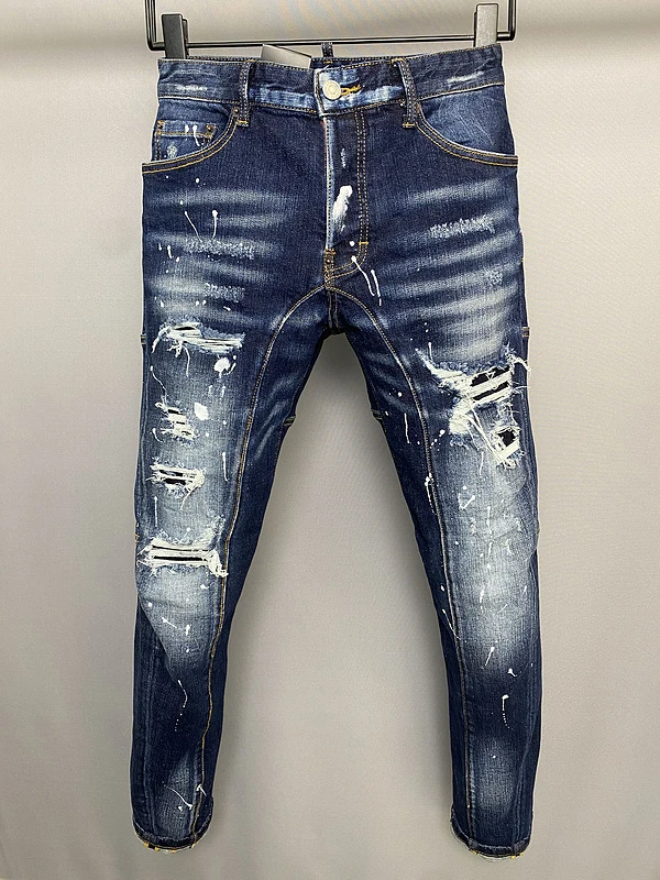 

23SS New Men's Jeans Biker Pants For Man Cotton Badge Emblem Pocket Zipper Patchy Design Boys Denim Trousers Painting Points
