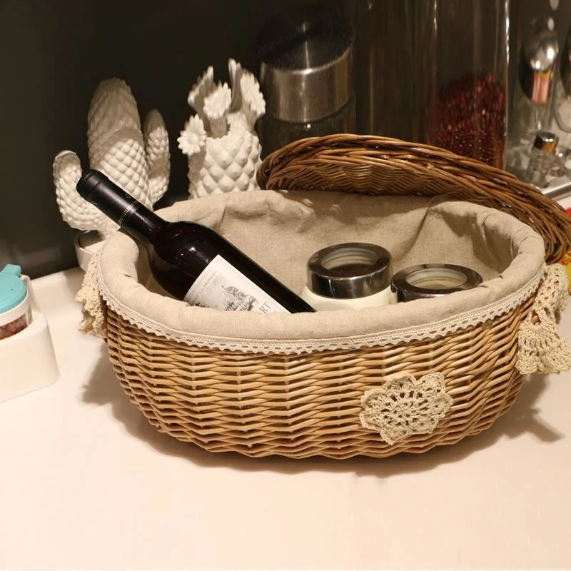 

Плетеная корзина для хранения с крышкой для хлеба, фруктов, детской закуски, игрушек, косметики, органайзер, коробка ручной работы, домашний ...