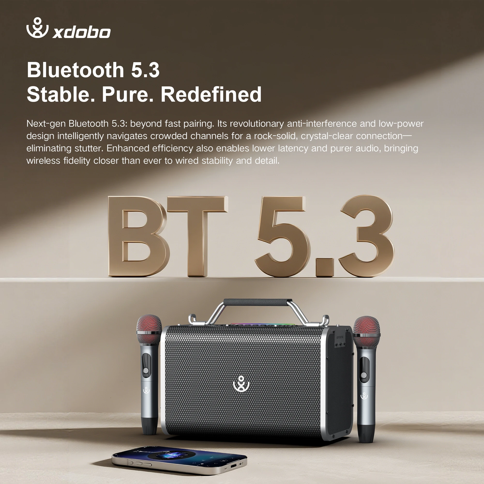 Фото Портативная колонка XDOBO BMTL Bold Pro 200W с мощным звуком, глубокими басами, беспроводная, для вечеринок на открытом воздухе и караоке, с 2 микрофонами для караоке. №3