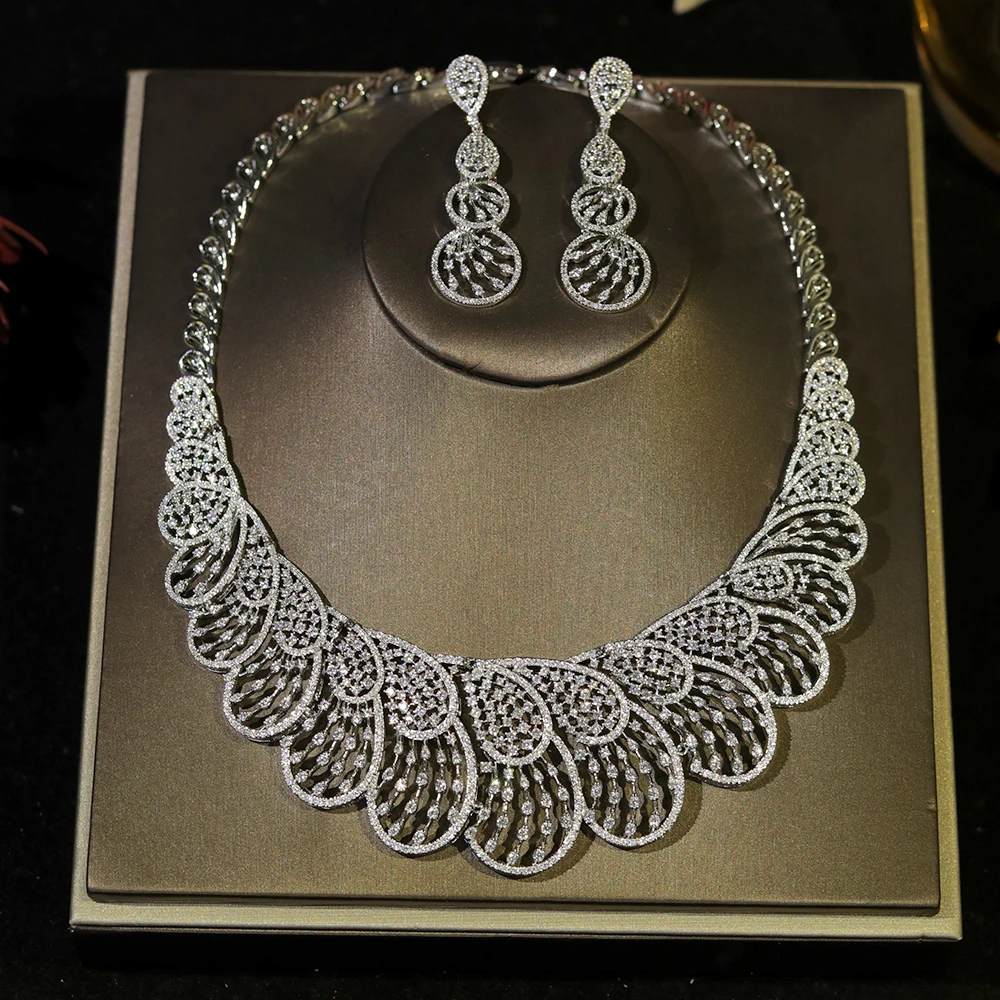 Роскошные комплекты ювелирных изделий с цирконием для женщин блестящее полое