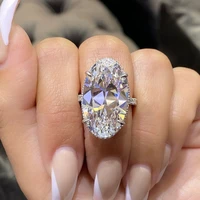 luxury big oval cubic zirconia crystal rings women wedding accessories high quality silver color engagement bands jewelry