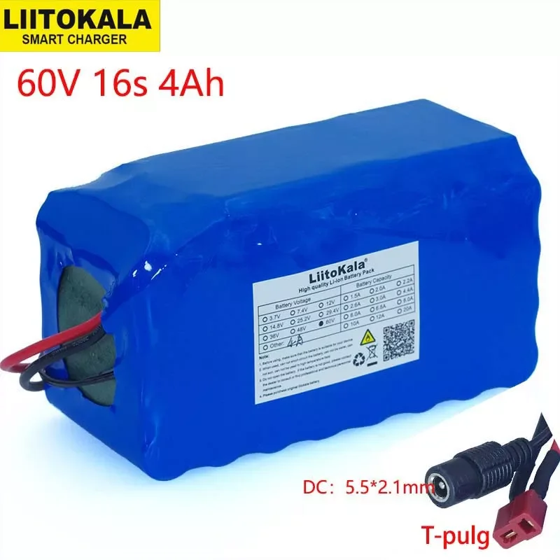 

2023New LiitoKala 60V 16S2P 67.2V 4A 18650 Li-ion Battery Pack 4000mAh Ebike Electric bicycle Scooter with 20A discharge BMS 100