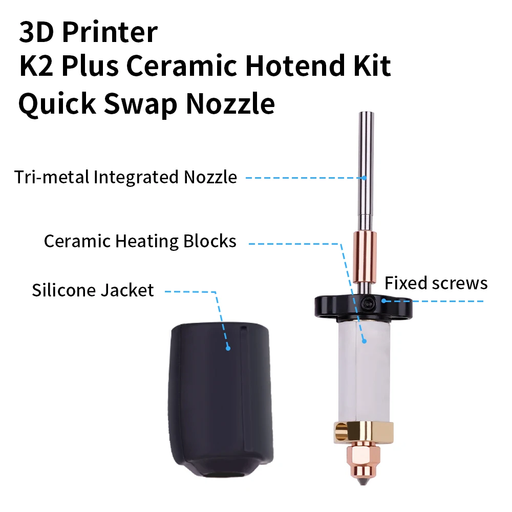 Фото Комплект керамического нагревательного блока Hotend для Creality K2 Plus, сменные насадки из закаленной стали, цельнометаллическое быстросменное сопло №4