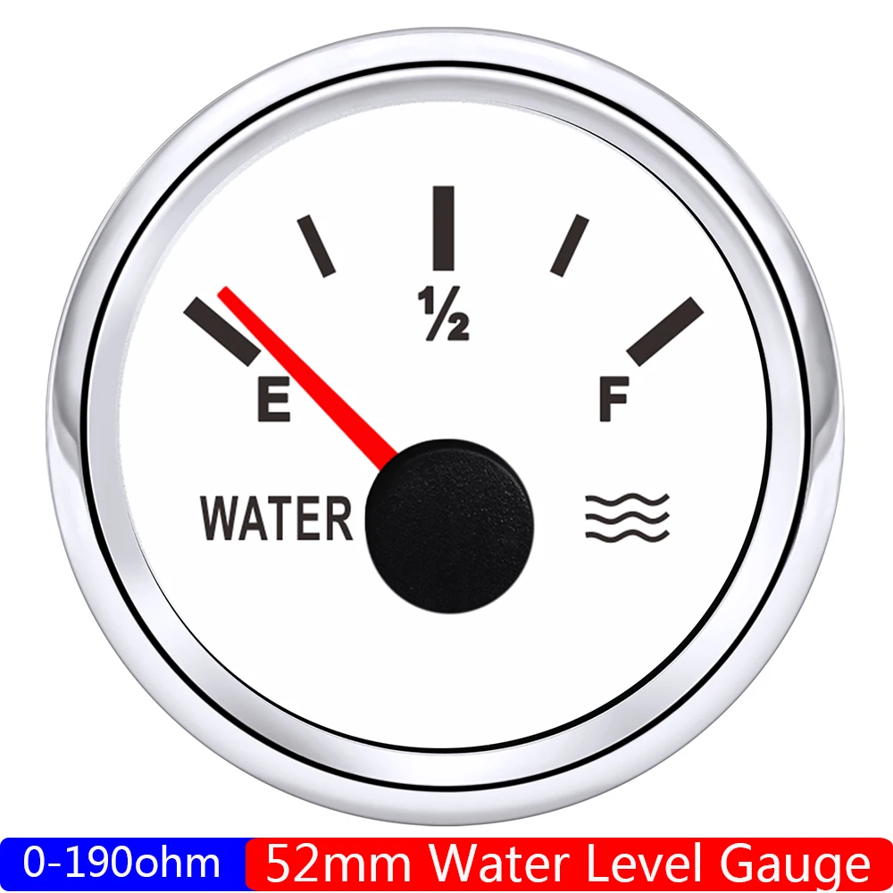

Auto Car Gauge 2" 52MM Water Level Gauge with Red Light 0-190 Ohm Water Level Meter Indicator for Marine Car RV Camper 12V24V