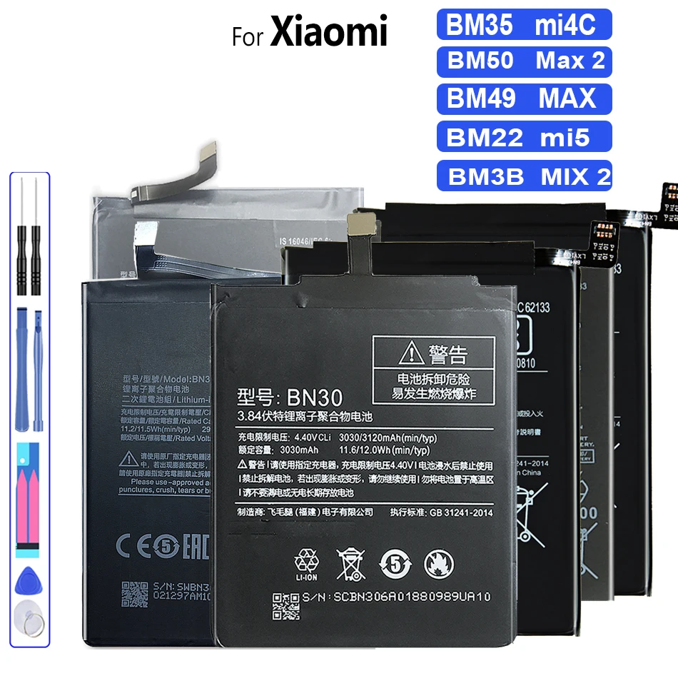 

BM49 BM50 BM3B BM22 BM35 Battery For Xiaomi Mi 5 4C mi4C mi5 Max Mix 2 Max2 Mix2 Replacement Bateria Phone Batteries Free Tools