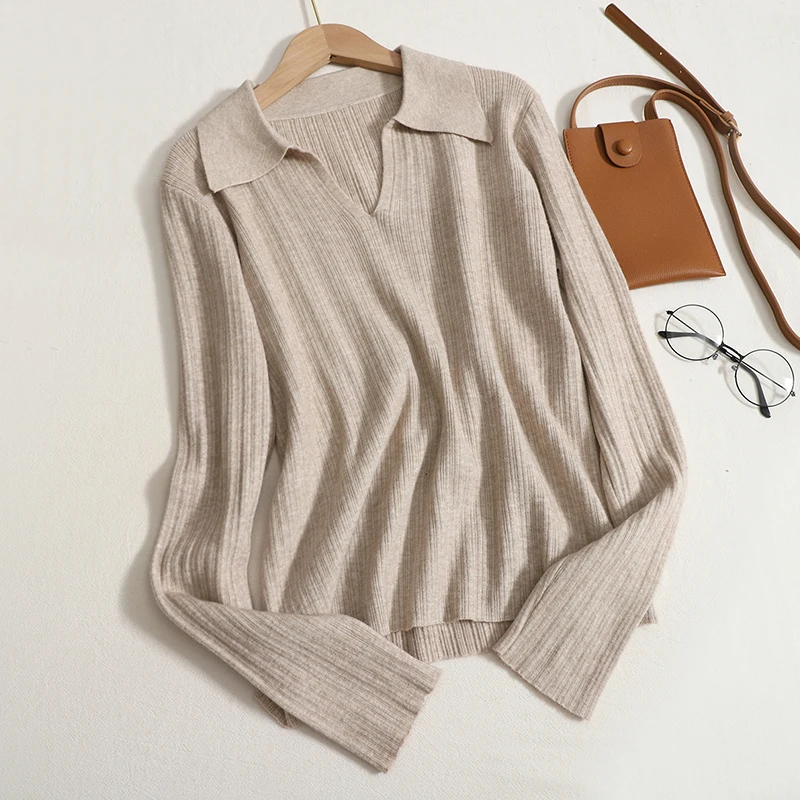 

Women Sweater 2022 Autumn New Retro Lattice Loose and Thin Slot Knitted Pullovers Female Solid Color Sweater Long -sleeved Tops