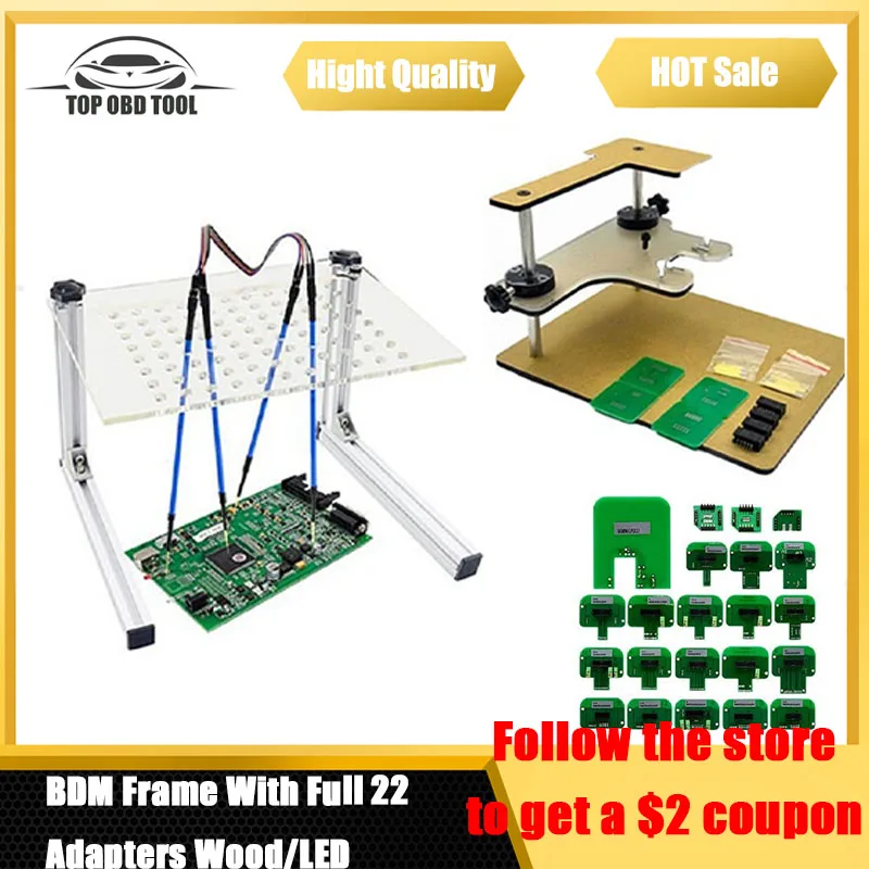 

BDM Frame With Full 22 Adapters Wood/LED Works For BDM Programmer CMD With 4 Probe Pens ECU Chip Tuning Flasher Tester Stand