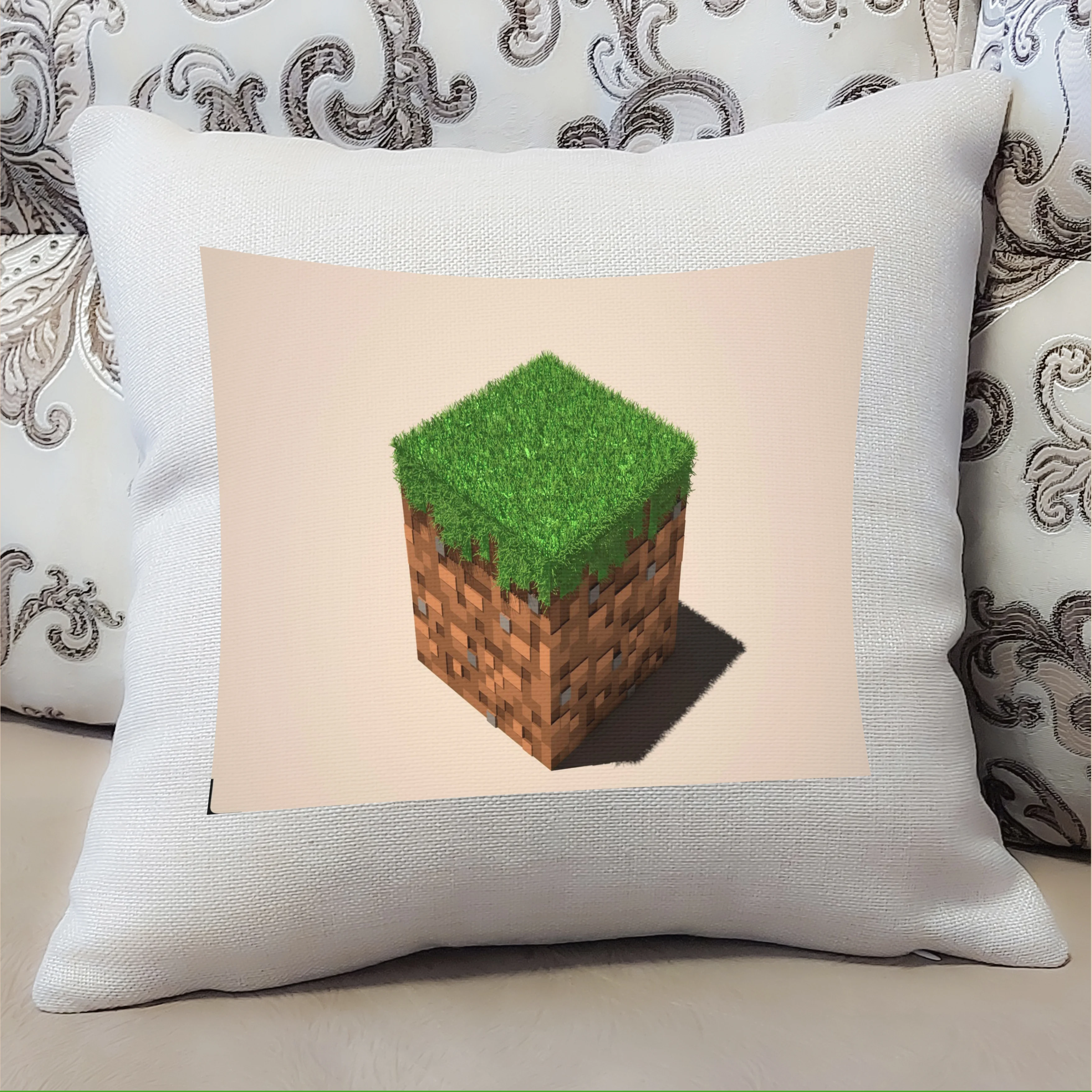 Подушка бежевая CoolPodarok Games.Minecraft.Игры.Майнкрафт.(куб на белом фоне) - купить по