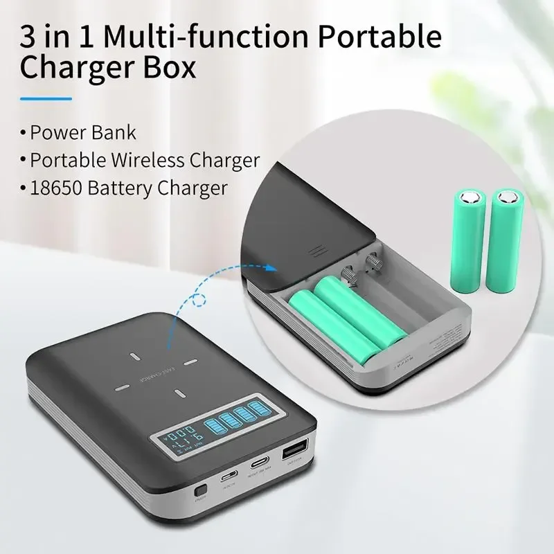 

in 1 10w Wireless Power Bank Quick Charge 18650 Case For Xiaomi Sansung External Battery Powerbank Box For iPhone 12 11 pro xs