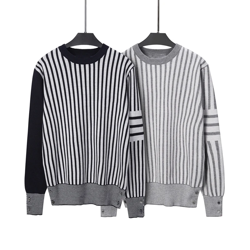 TB THOM Men's Sweaters Korean Fashion Brand Clothing Vertical Stripes 4 Bar Pullovers Coats Harajiku Streetwear Sweaters