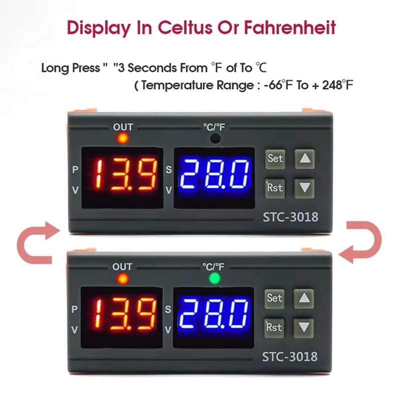 STC-3018 двойной цифровой регулятор температуры терморегулятор с двумя релейными