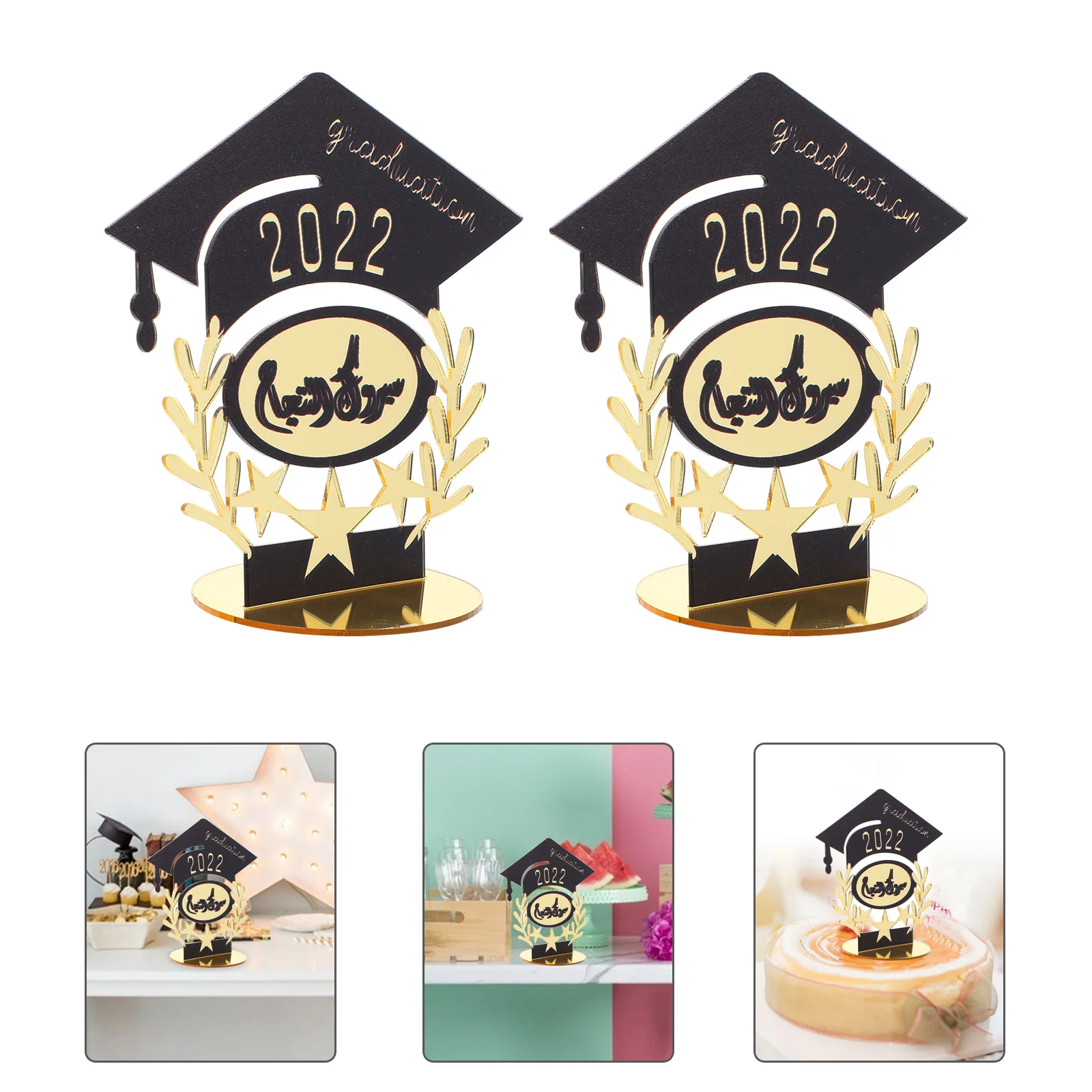 

2pcs Graduation Cake Picks Delicate Cake Insert Picks for Party Cake Use