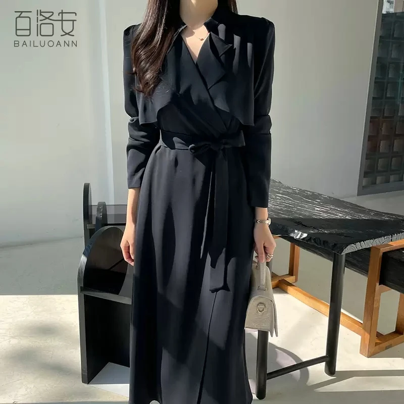 

Элегантное и интеллектуальное Платье женское весеннее платье с длинным рукавом Новая модная ветровка на шнуровке офисная длинная юбка