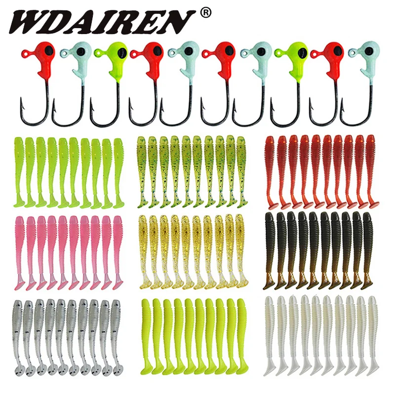 

20PCS Spiral Soft Lures 47mm 0.7g Jig Hook Silicone Wobblers Bait for Bass Trout T Tail Swimbait Artificial Pesca Fishing Tackle