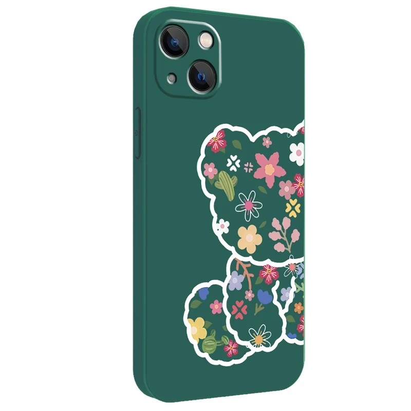 

Flower Bear Phone Cases For iPhone 11 12 Pro MAX 6 6S 7 8 Plus X XS XR 12 13 Mini SE 2020 Transparent Protect Shockproof Soft
