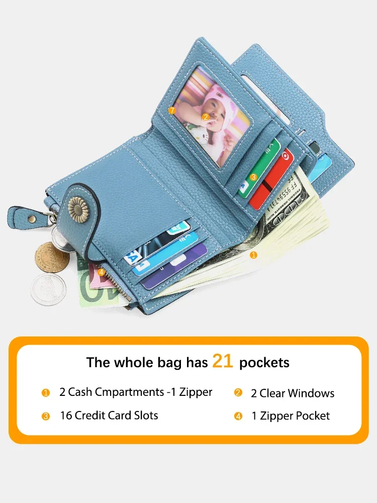 Zency противоугонный RFID натуральная кожа женский короткий кошелек держатель для