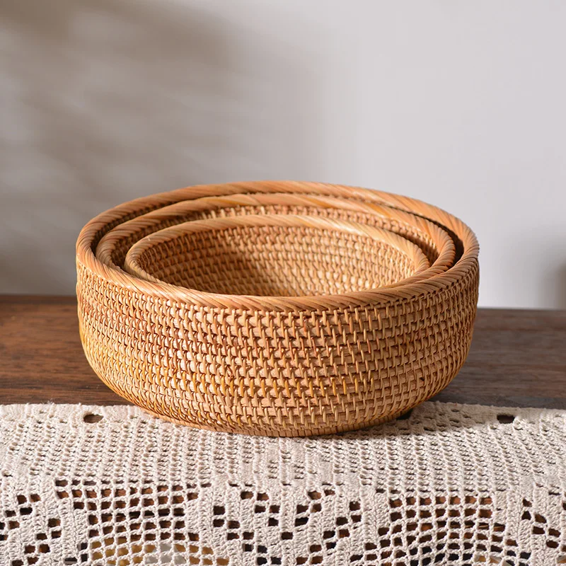 

Vine Woven Fruit Tray Storage Basket Tabletop Coffee Table Miscellaneous Items Small Round Snacks And Dried Fruit Storage