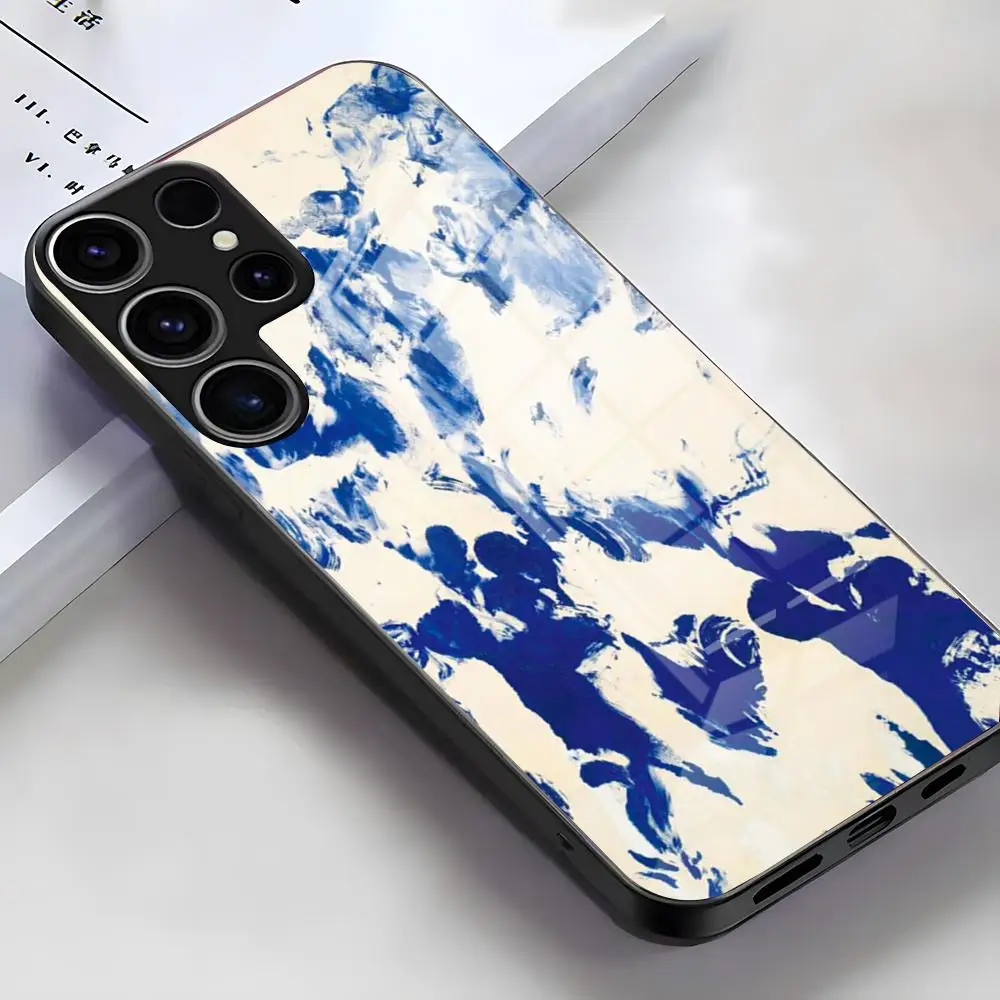 Фото Синий чехол для телефона Yves Klein для Samsung S26 S25 Edge Ultra S23 S22 S21 S20 Ultra Plus S24 Fe A54 A53 A25, стеклянная крышка №5