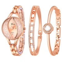 luxury women rose gold watch fashion ladies quartz diamond wristwatch elegant female bracelet watches 3pcs set reloj mujer