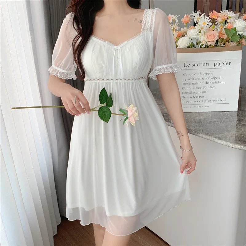 Beautiful nightdress girl cute sweet and sexy lace princess fairy pajamas sexy nightwear шелковое платье