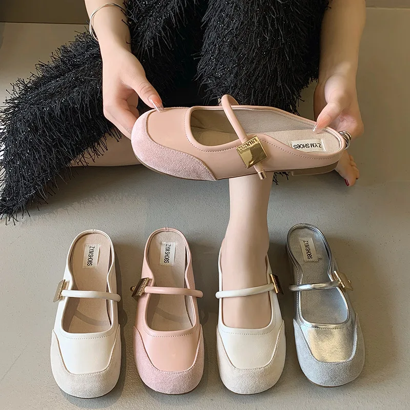 Женские туфли на плоской подошве летние элегантные с круглым носком для улицы