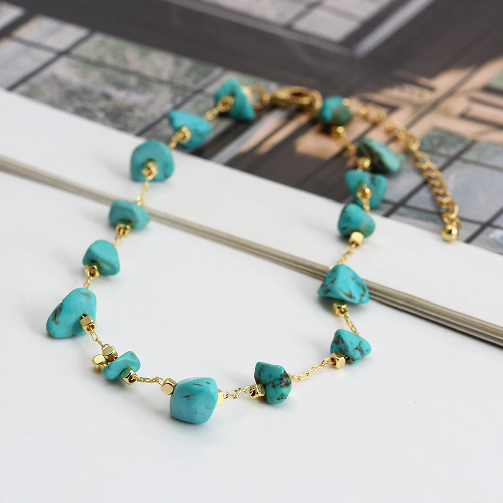 

Stainless Steel Natural Stone Anklets For Women Turquoise Leg Chain Anklets Adjustable Bracelet Summer Beach Foot Jewelry Gift