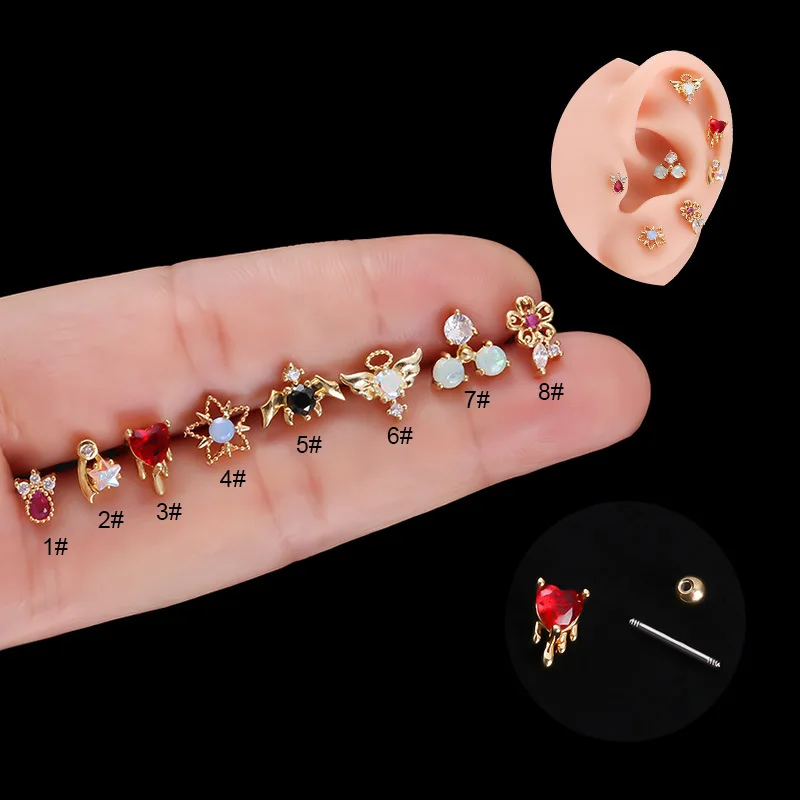 

1Piece Bat Angel Trendy Women's Earring Both Sides Screwed Rod Stainless Steel Helix Piercing Earrings Ear Studs Jewelry