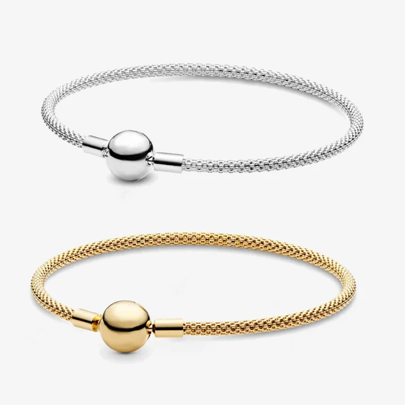 

Fina Sale 925 Sterling Silver Bracelets Gold Moments Mesh Bracelet Women Original Jewelry Anniversary Gift