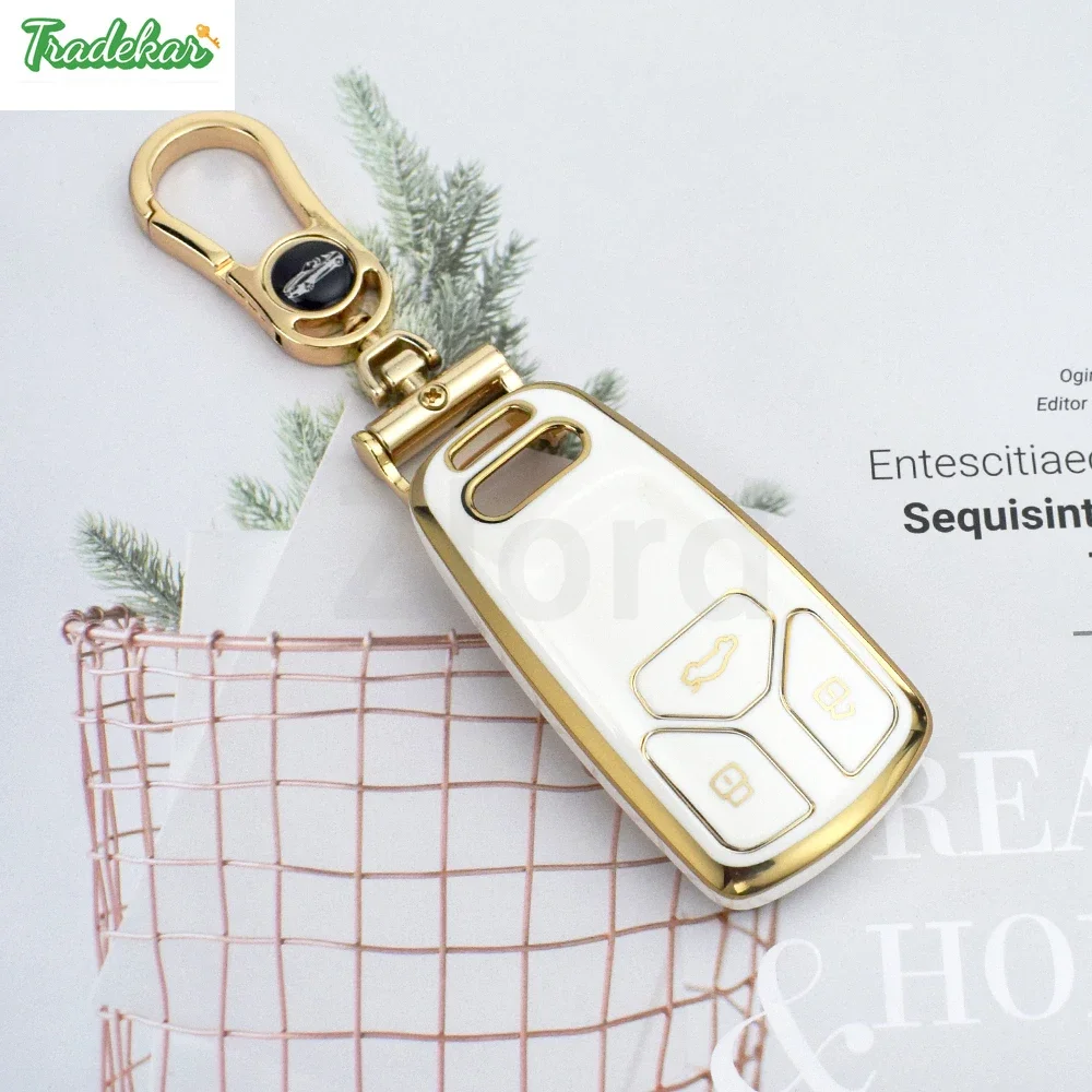 Чехол для автомобильного ключа из ТПУ с золотым краем Audi Q3 A4 A5 Q5 Q7 SQ7 8W S4 S5 TT TTS 8S RS TFSI