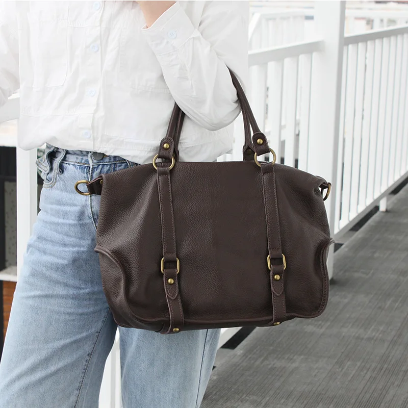 

EUMOAN Bags 2022 spring fashion top layer cowhide casual messenger bag Korean version shoulder bag women's bag bag