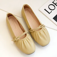 2022 ladies pu leather ballet flats women mary jane shoes pleated shallow loafers fashion female slip on boat shoes moccasins