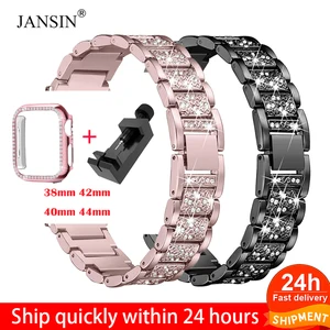 Алмазный чехол с ремешком для ремешка Apple Watch 41 мм, 45 мм, 40 мм, 44 мм, браслет из нержавеющей стали для iWatch серии 7, 6, SE, 5, 4, 3, Correa