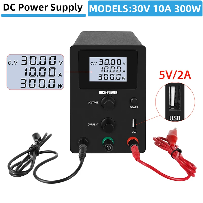 

LCD DC Lab Switching Power Supply 30V 10A Laboratory Adjustable Power Supplies 120v 3a Voltage Regulator With USB Bench Source