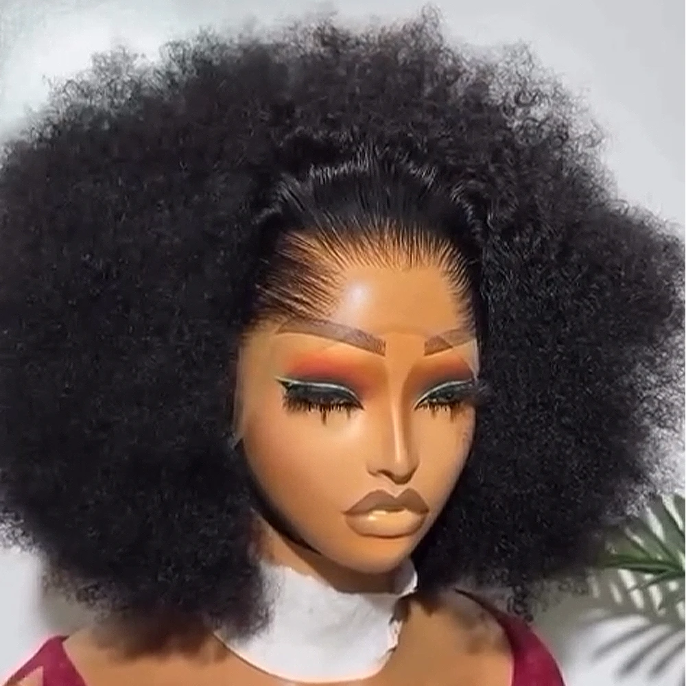 Фото Парик из натуральных волос Afro Kinky Curly HD Lace Front, плотность 400, с предварительно проработанной линией роста волос, HD Lace Front, 16-36 дюймов, для чернокожих женщин. №2
