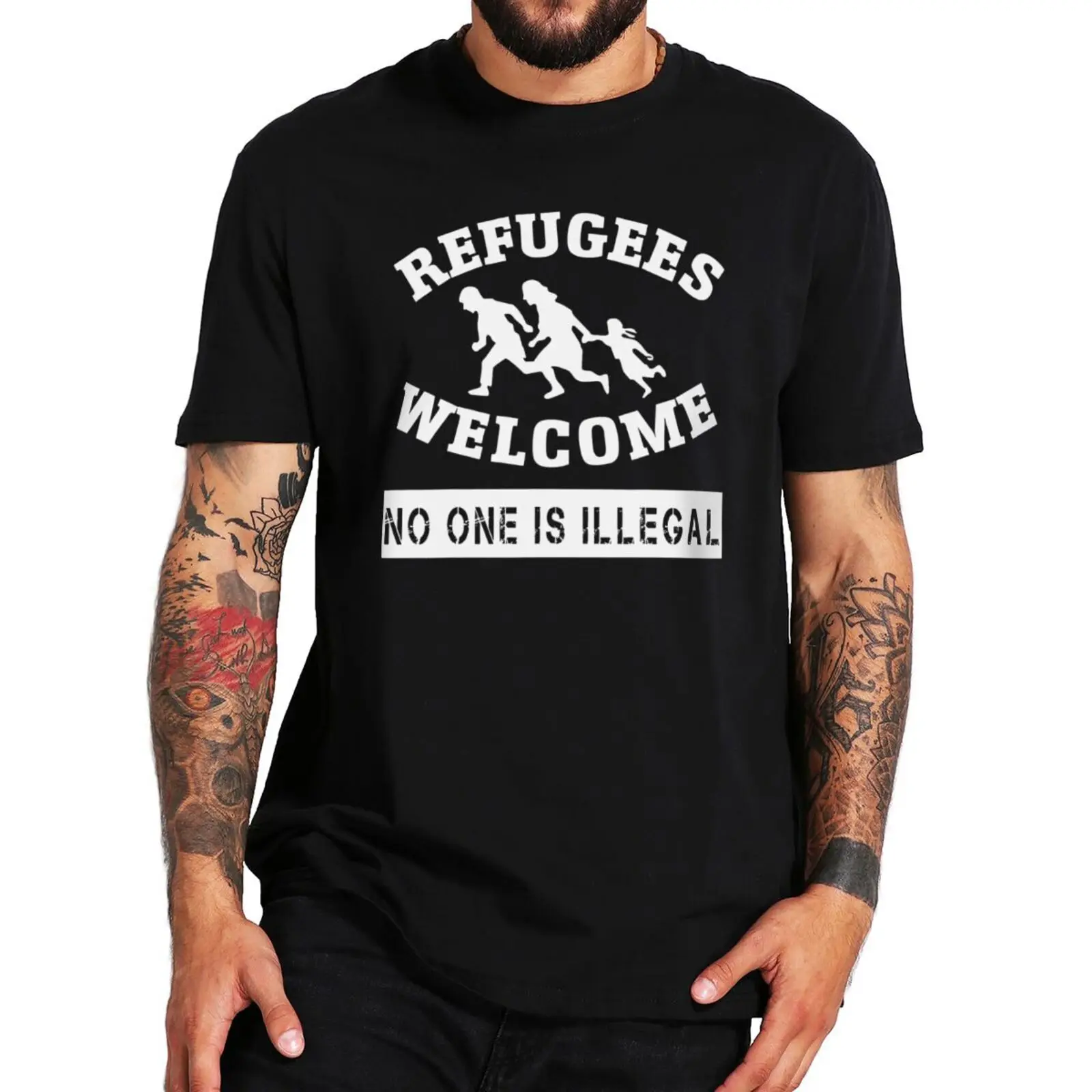 

Refugees Welcome Funny T Shirt 2022 Nobody Is Illegal Stop War Essential Tshirts Refugiados Camiseta 100% Cotton
