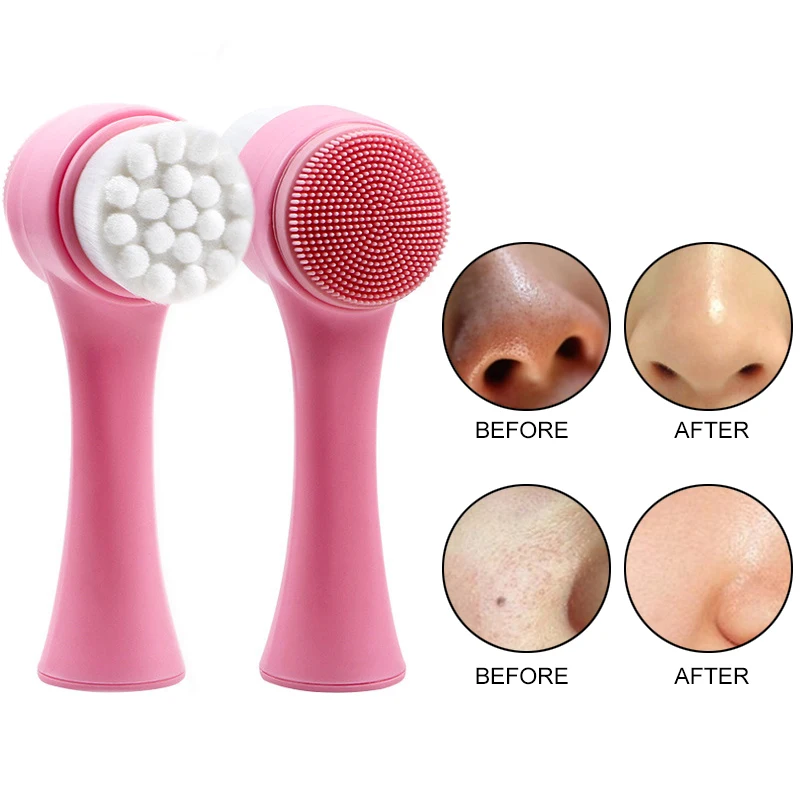 

Silicone Face Cleansing Brush Double-Sided Facial Cleansing Brush Soft Blackhead Removal Exfoliating Firming Brush Skin Care