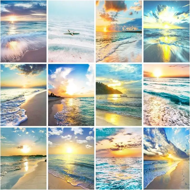 

DIY Oil Painting By Numbers Sunset Sea Sandy Beach Scenery Living Room Bedroom Home Decoration Handpainted Art Wall Unique Gift
