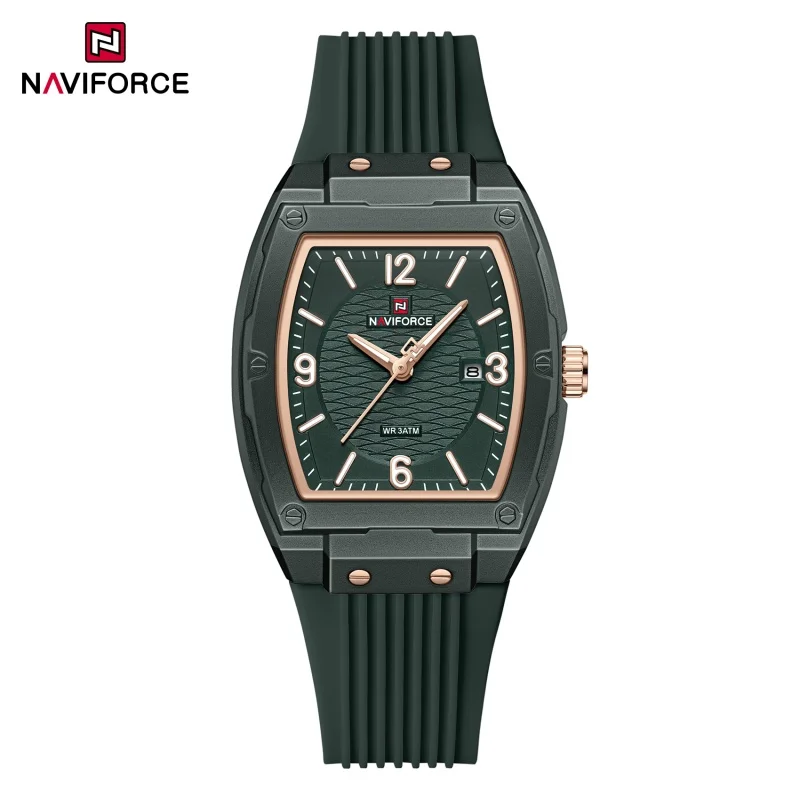 Фото Женские модные часы NAVIFORCE NF5070, простые кварцевые часы с люминесцентными стрелками, силиконовый ремешок, водонепроницаемость 3ATM, женские кварцевые часы №2