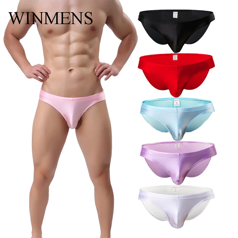 

5 Pcs/Lot Men's Panties Gay Sexy Pouch Briefs Underpants Solid Silky Sissy Dick Bag Jockstraps Candy Color Seamless Lingerie