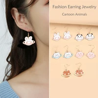creative cartoon animal enamel earring pendant cute rabbit panda piglet earrings kawaii ladies fashion jewelry childrens gift